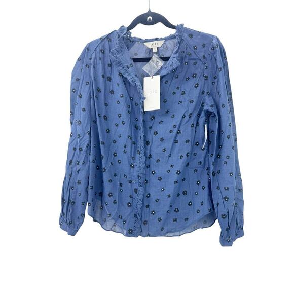 Joie Multi Alain Floral Semi-Sheer Long Sleeve Shirt Blue Size Small NWT - Picture 7 of 12